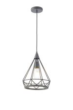 Radoroot 28cm Small Diamond Pendant, 1 x E27, Matt Grey