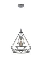 Radoroot 35cm Large Diamond Pendant, 1 x E27, Matt Grey