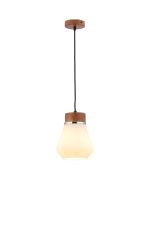 Konos 18cm 1 Light Pendant E27, With Opal Glass Walnut / Opal / Matt Black / Black Fabric
