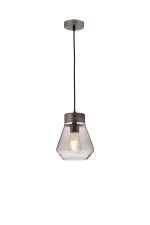 Konos 18cm 1 Light Pendant E27, With Smoke Glass Aged Pewter / Smoke / Black Fabric