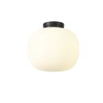 Horus 30cm Medium Oval Ball Flush Fitting 1 Light E27 Matt Black Base With Frosted White Glass Globe