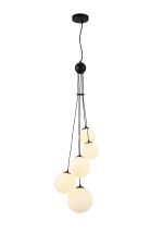 Monza 27cm Pendant, 5 x G9, Satin Black, Opal Glass