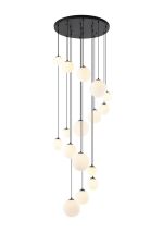 Monza 60cm Pendant, 16 x G9, Satin Black, Opal Glass