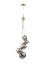 Monza 27cm Pendant, 5 x G9, Satin Gold, Chrome Plated Glass