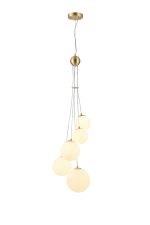 Monza 27cm Pendant, 5 x G9, Satin Gold, Opal Glass