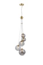 Monza 27cm Pendant, 5 x G9, Satin Gold, Smoke Plated Glass