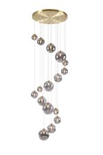 Monza 60cm Pendant, 16 x G9, Satin Gold, Smoke Plated Glass