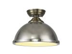 Amara 1 Light Flush Ceiling E27 With Round 31cm Metal Shade Antique Brass/Polished Nickel/Frosted White