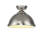 Amara 1 Light Flush Ceiling E27 With Round 31cm Metal Shade Polished Nickel/Frosted White