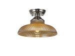 Amara 1 Light Flush Ceiling E27 With Round 30cm Glass Shade Polished Nickel/Amber