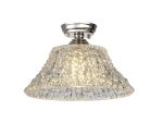 Amara 1 Light Flush Ceiling E27 With Round 38cm Patterned Glass Shade Polished Nickel/Clear Item Weight: 5.6kg