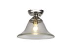 Amara 1 Light Flush Ceiling E27 With Smooth Bell 30cm Glass Shade Polished Nickel/Clear