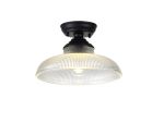 Amara 1 Light Flush Ceiling E27 With Round 30cm Glass Shade Matt Black/Clear