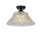 Amara 1 Light Flush Ceiling E27 With Round 38cm Patterned Glass Shade Matt Black/Clear Item Weight: 5.6kg