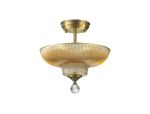 Amara 2 Light Semi Flush Ceiling E27 With Round 30cm Glass Shade Antique Brass/Amber