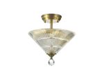 Amara 2 Light Semi Flush Ceiling E27 With Cone 30cm Glass Shade Antique Brass/Clear