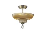 Amara 2 Light Semi Flush Ceiling E27 With Round 30cm Glass Shade Satin Nickel/Amber