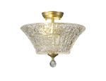 Amara 2 Light Semi Flush Ceiling E27 With Round 38cm Patterned Glass Shade Satin Gold/Clear Item Weight: 6.0kg