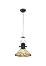Te 30.5cm 1 Light Pendant E27 With 30cm Tiffany Shade, Matt Black/Amber/Cream/Crystal
