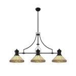 Te 3 Light Linear Pendant E27 With 30cm Tiffany Shade, Matt Black, Amber, Cream, Crystal