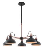 Tourish 94cm Telescopic Pendant/Semi Ceiling 5 Light, 5 x E27, Graphite/Copper/White