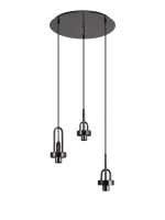 Urasawa 45cm 2m Round 3 Light Pendant, (FRAME ONLY), 3 x E27, Black Chrome / Matt Black