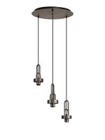 Urasawa 45cm 2m Round 3 Light Pendant, (FRAME ONLY), 3 x E27, Antique Silver / Matt Black