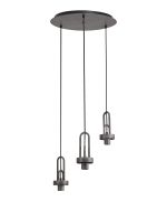 Urasawa 45cm 2m Round 3 Light Pendant, (FRAME ONLY), 3 x E27, Aged Pewter / Matt Black