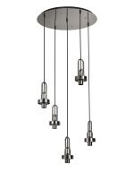 Urasawa 55cm 2.5m Round 5 Light Pendant, (FRAME ONLY), 5 x E27, Polished Nickel / Matt Black