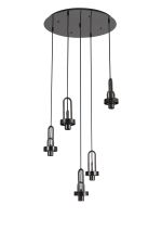 Urasawa 55cm 2.5m Round 5 Light Pendant, (FRAME ONLY), 5 x E27, Black Chrome / Matt Black