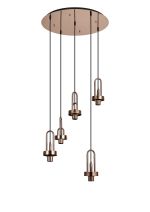 Urasawa 55cm 2.5m Round 5 Light Pendant, (FRAME ONLY), 5 x E27, Copper / Matt Black