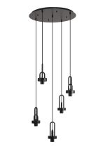 Urasawa 55cm 2.5m Round 5 Light Pendant, (FRAME ONLY), 5 x E27, Matt Black