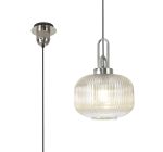 Urasawa 1 Light Pendant E27 With 30cm Pumpkin Shaped Ribbed Glass, Champagne Polished Nickel/Matt Black