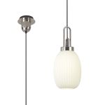 Urasawa 1 Light Pendant E27 With 20cm Almond Ribbed Glass, Opal Polished Nickel/Matt Black