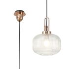 Urasawa 1 Light Pendant E27 With 30cm Pumpkin Shaped Ribbed Glass, Clear Copper/Matt Black