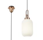 Urasawa 1 Light Pendant E27 With 20cm Tubular Ribbed Glass, Opal Copper/Matt Black