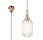 Urasawa 1 Light Pendant E27 With 20cm Tubular Ribbed Glass, Clear Copper/Matt Black