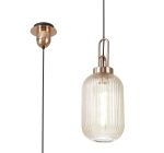 Urasawa 1 Light Pendant E27 With 20cm Tubular Ribbed Glass, Champagne Copper/Matt Black