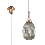 Urasawa 1 Light Pendant E27 With 20cm Almond Ribbed Glass, Smoked Copper/Matt Black