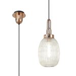 Urasawa 1 Light Pendant E27 With 20cm Almond Ribbed Glass, Champagne Copper/Matt Black