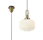 Urasawa 1 Light Pendant E27 With 30cm Pumpkin Shaped Ribbed Glass, Opal Brass Gold/Matt Black