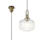 Urasawa 1 Light Pendant E27 With 30cm Pumpkin Shaped Ribbed Glass, Clear Brass Gold/Matt Black