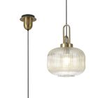 Urasawa 1 Light Pendant E27 With 30cm Pumpkin Shaped Ribbed Glass, Champagne Brass Gold/Matt Black