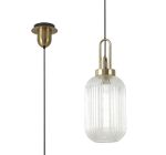 Urasawa 1 Light Pendant E27 With 20cm Tubular Ribbed Glass, Clear Brass Gold/Matt Black