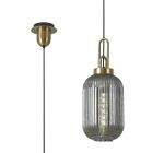 Urasawa 1 Light Pendant E27 With 20cm Tubular Ribbed Glass, Smoked Brass Gold/Matt Black