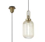 Urasawa 1 Light Pendant E27 With 20cm Tubular Ribbed Glass, Champagne Brass Gold/Matt Black