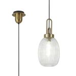 Urasawa 1 Light Pendant E27 With 20cm Almond Ribbed Glass, Clear Brass Gold/Matt Black