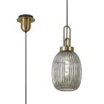 Urasawa 1 Light Pendant E27 With 20cm Almond Ribbed Glass, Smoked Brass Gold/Matt Black