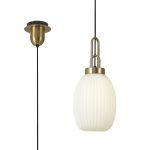 Urasawa 1 Light Pendant E27 With 20cm Almond Ribbed Glass, Opal Brass Gold/Matt Black