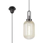 Urasawa 1 Light Pendant E27 With 20cm Tubular Ribbed Glass, Champagne Black Chrome/Matt Black